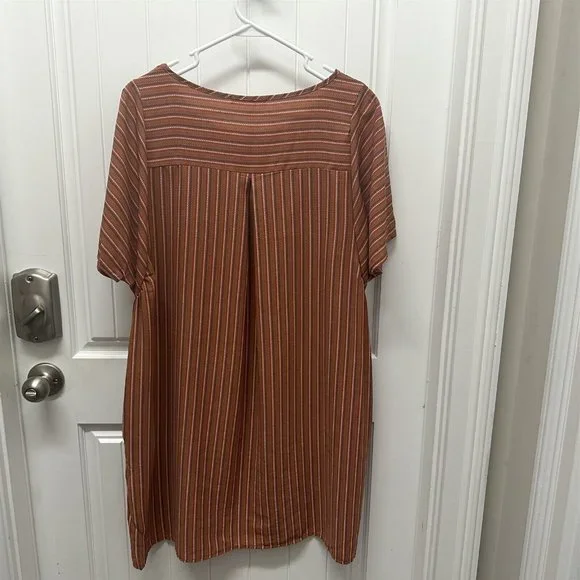 Entro Mini Dress Medium Oversized Orange Brown Flowy Boxy Pockets Popover - Picture 6 of 8